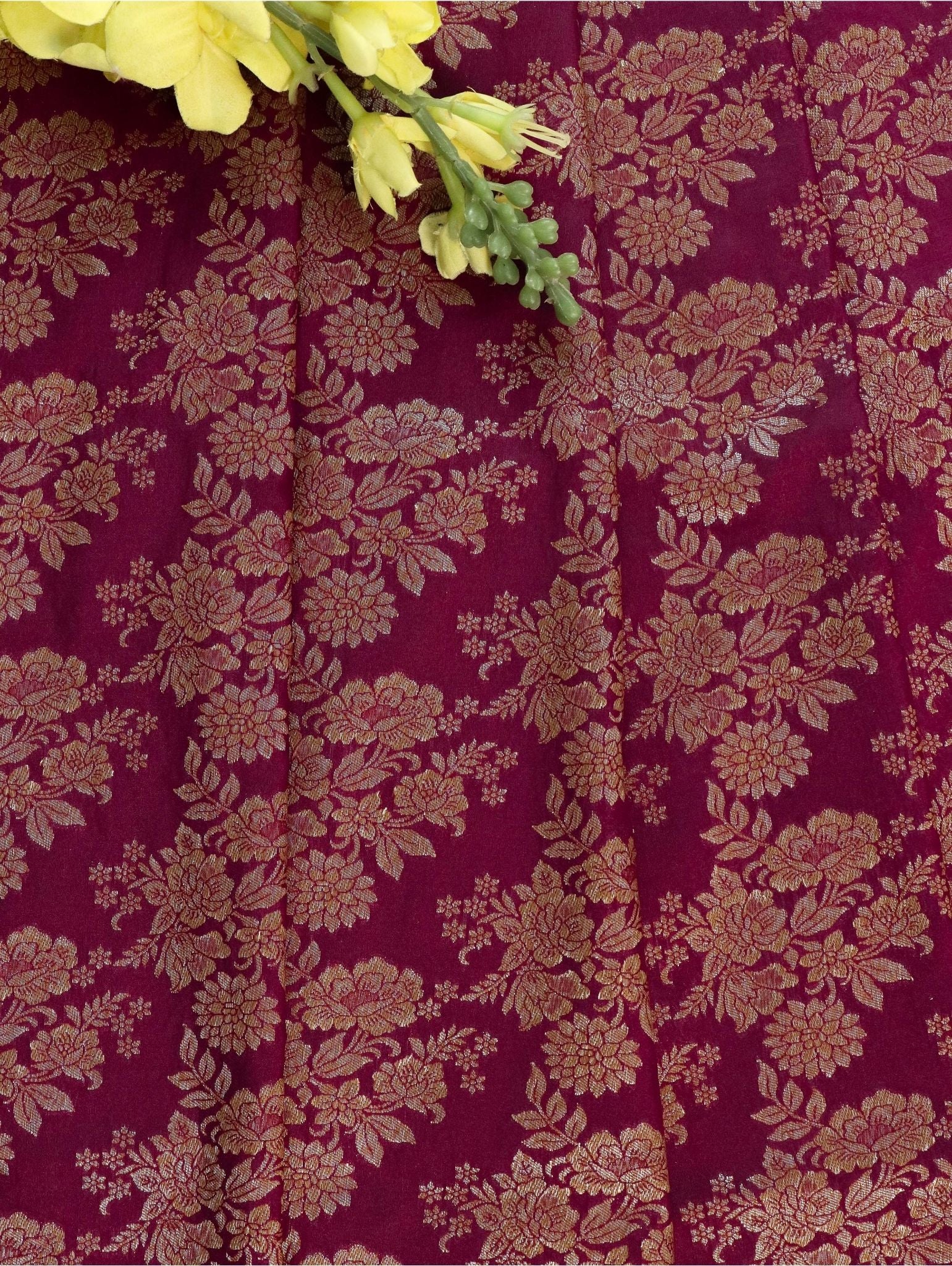 Banarasee Semi Katan Antique Zari Jaal Fabric-Maroon