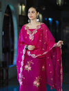 Banarasee Resham Embroidered Chanderi Salwar Kameez With Organza Dupatta Set-Magenta