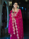 Banarasee Resham Embroidered Chanderi Salwar Kameez With Organza Dupatta Set-Magenta