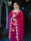 Banarasee Resham Embroidered Chanderi Salwar Kameez With Organza Dupatta Set-Magenta