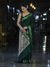 Banarasee Handloom Semi Silk Saree With Sona Rupa Zari Buti Design & Floral Border-Deep Green