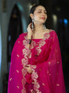 Banarasee Resham Embroidered Chanderi Salwar Kameez With Organza Dupatta Set-Magenta