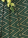 Banarasee Semi Kayam Antique Zari Zig Zag Pattern Fabric-Deep Green