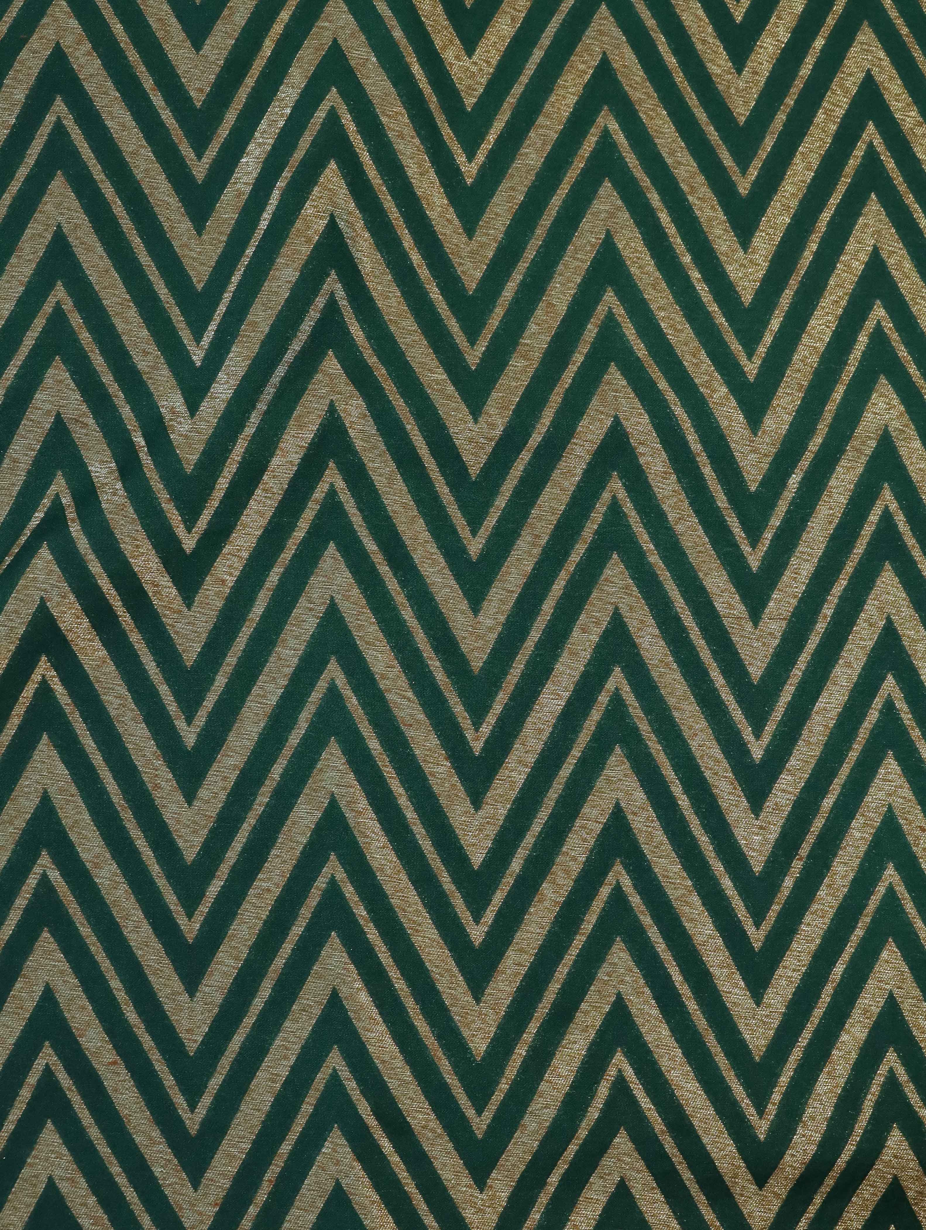 Banarasee Semi Kayam Antique Zari Zig Zag Pattern Fabric-Deep Green