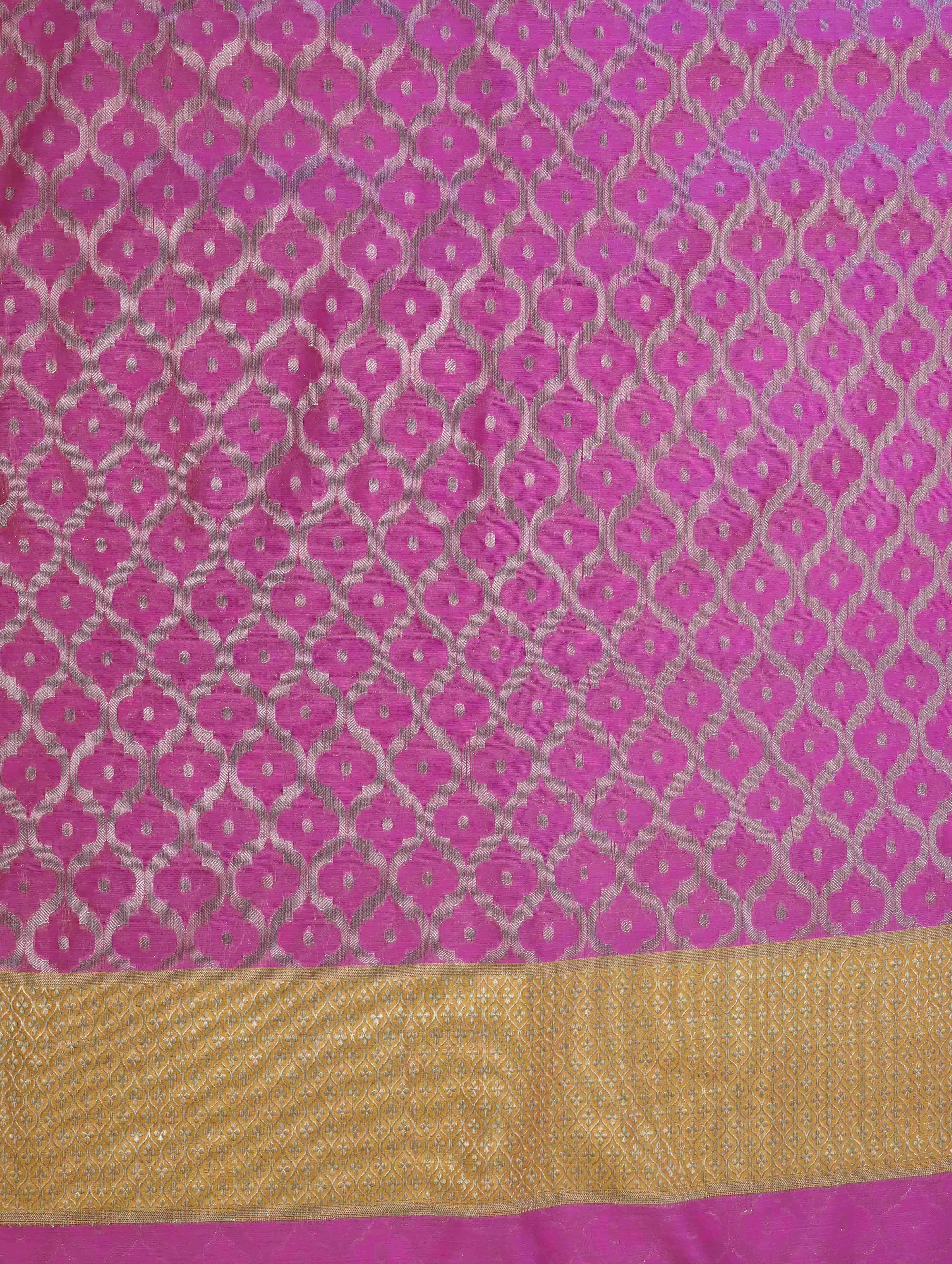 Banarasee Cotton Silk Zari Jaal Work Salwar Kameez Fabric With Contrast Dupatta Set-Pink & Orange