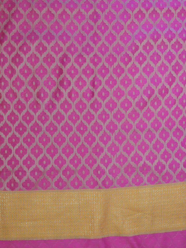 Banarasee Cotton Silk Zari Jaal Work Salwar Kameez Fabric With Contrast Dupatta Set-Pink & Orange