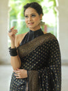 Banarasee Semi-Chiffon Saree With Antique Gold Zari Work-Black