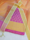Banarasee Cotton Silk Zari Jaal Work Salwar Kameez Fabric With Contrast Dupatta Set-Pink & Orange
