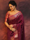 Banarasee Handwoven Semi Silk Saree With Zari Buti Design-Purple (Dual Tone)
