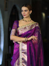 Banarasee Handwoven Tissue Saree With Embroidered Ghungroo Work-Violet