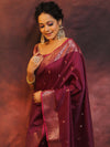 Banarasee Handwoven Semi Silk Saree With Zari Buti Design-Purple (Dual Tone)