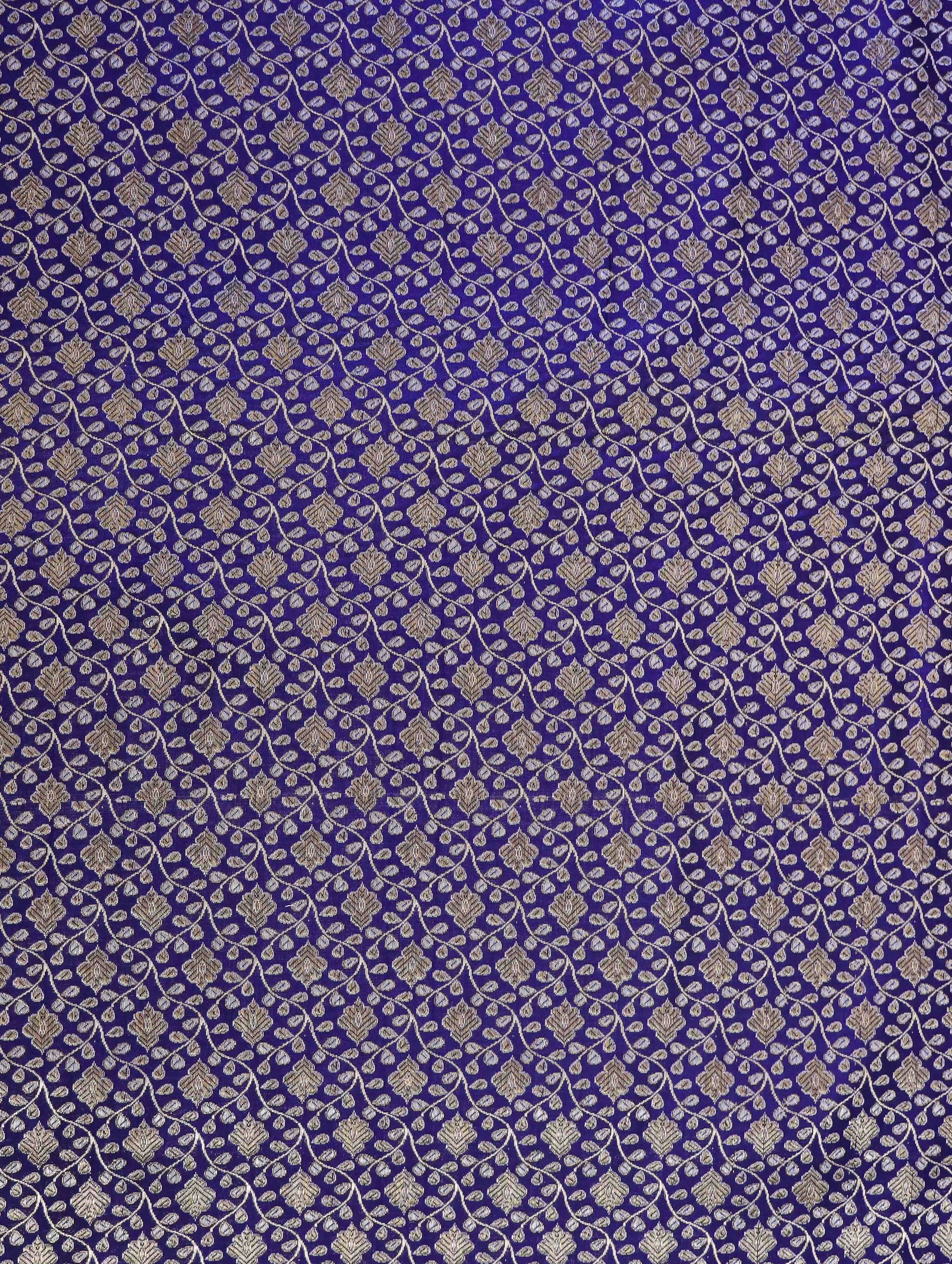 Banarasee Brocade Salwar Kameez Fabric With Contrast Dupatta-Navy Blue & Gold