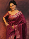 Banarasee Handwoven Semi Silk Saree With Zari Buti Design-Purple (Dual Tone)