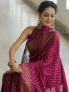Banarasee Semi-Chiffon Saree With Antique Gold Zari Work-Magenta