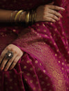 Banarasee Semi-Chiffon Saree With Antique Gold Zari Work-Magenta