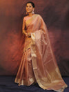 Banarasee Handwoven Plain Tissue Saree With Zari Border-Pink