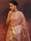 Banarasee Handwoven Plain Tissue Saree With Zari Border-Pink