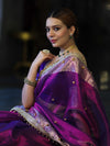 Banarasee Handwoven Tissue Saree With Embroidered Ghungroo Work-Violet