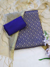 Banarasee Brocade Salwar Kameez Fabric With Contrast Dupatta-Navy Blue & Gold
