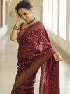 Banarasee Semi-Chiffon Saree With Antique Gold Zari Work-Maroon