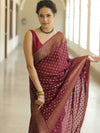 Banarasee Semi-Chiffon Saree With Antique Gold Zari Work-Maroon