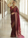 Banarasee Semi-Chiffon Saree With Antique Gold Zari Work-Maroon