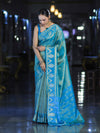 Banarasee Handloom Dual Tone Shimmer Silk Saree With Buti Design & Temple Border-Blue (Gold Tone)