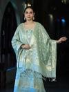Banarasee Cotton Silk Zari Work Salwar Kameez Fabric With Jaal Design Dupatta Set-Dusty Green