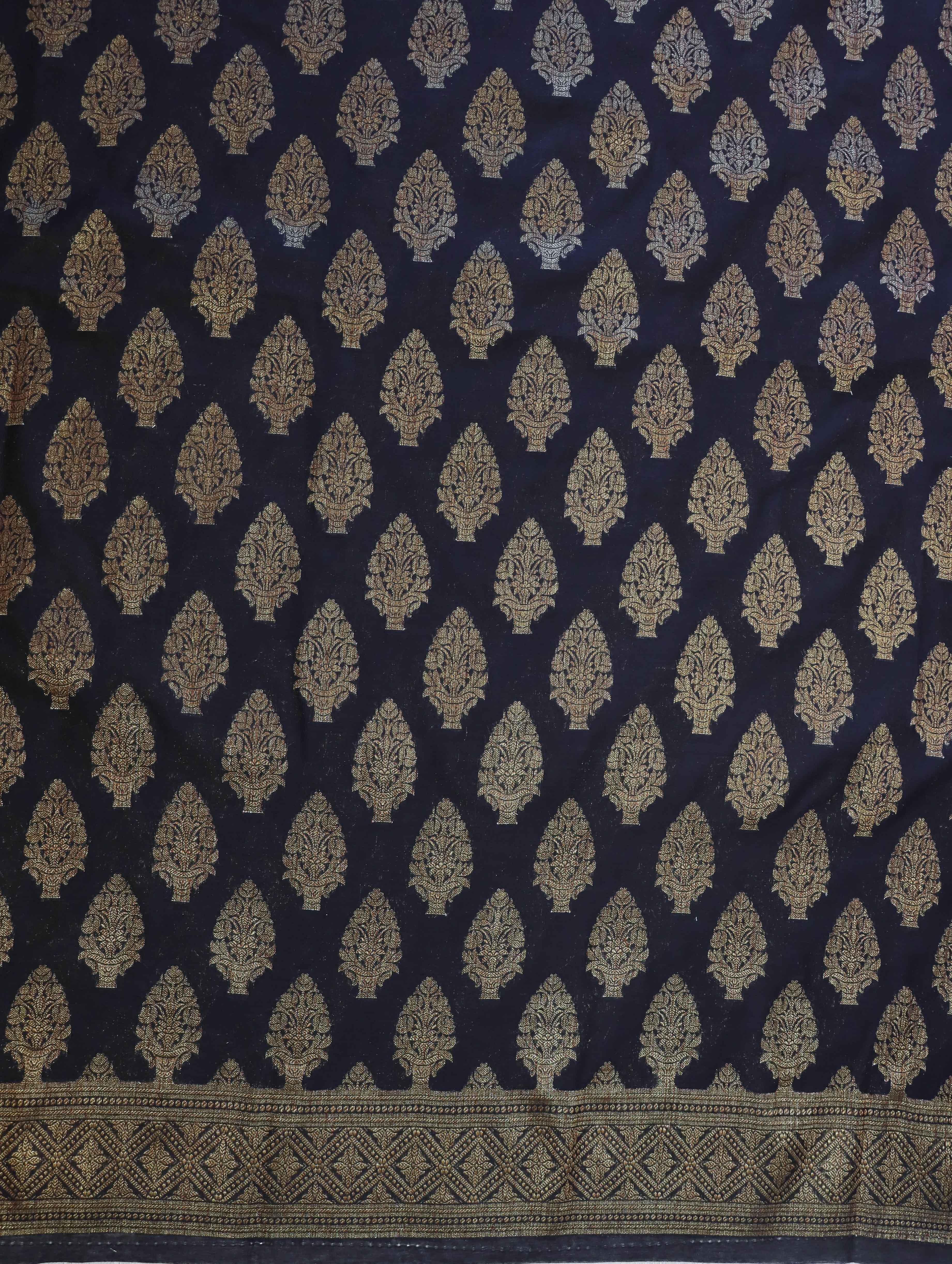 Banarasee Cotton Silk Zari Buta Work Salwar Kameez Fabric With Dupatta Set-Black