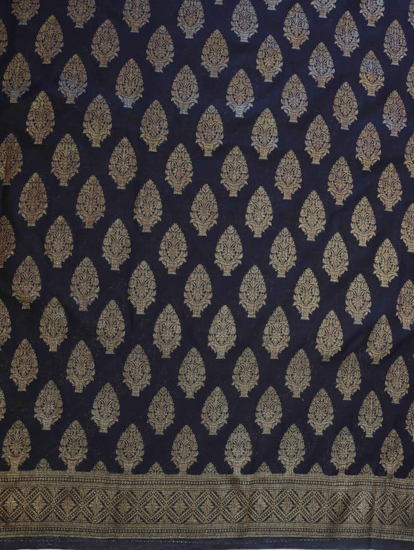 Banarasee Cotton Silk Zari Buta Work Salwar Kameez Fabric With Dupatta Set-Black