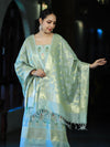 Banarasee Cotton Silk Zari Work Salwar Kameez Fabric With Jaal Design Dupatta Set-Dusty Green