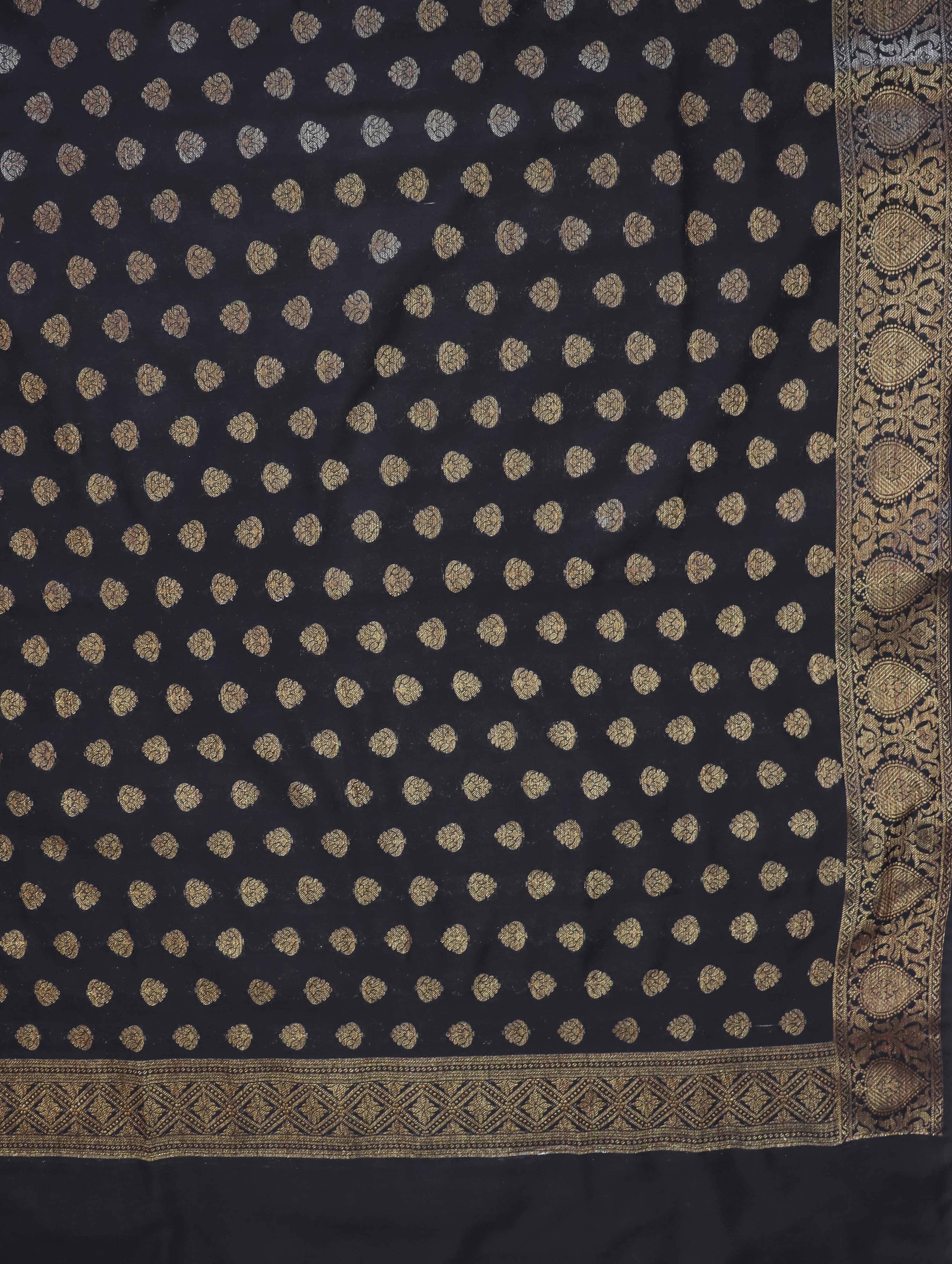 Banarasee Cotton Silk Zari Buta Work Salwar Kameez Fabric With Dupatta Set-Black