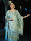 Banarasee Cotton Silk Zari Work Salwar Kameez Fabric With Jaal Design Dupatta Set-Dusty Green
