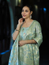 Banarasee Cotton Silk Zari Work Salwar Kameez Fabric With Jaal Design Dupatta Set-Dusty Green
