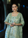 Banarasee Cotton Silk Zari Work Salwar Kameez Fabric With Jaal Design Dupatta Set-Dusty Green