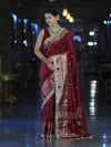 Banarasee Handloom Semi Silk Saree With Zari Buti Design & Lace Border-Deep Maroon