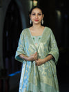 Banarasee Cotton Silk Zari Work Salwar Kameez Fabric With Jaal Design Dupatta Set-Dusty Green