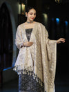 Banarasee Brocade Salwar Kameez Fabric With Jaal Design Contrast Dupatta-Black & Cream