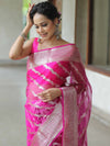 Banarasee Organza Mix Saree With Silver Zari Design & Border-Pink