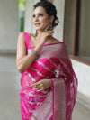 Banarasee Organza Mix Saree With Silver Zari Design & Border-Pink