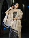 Banarasee Brocade Salwar Kameez Fabric With Jaal Design Contrast Dupatta-Black & Cream
