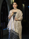Banarasee Brocade Salwar Kameez Fabric With Jaal Design Contrast Dupatta-Black & Cream