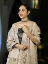 Banarasee Brocade Salwar Kameez Fabric With Jaal Design Contrast Dupatta-Black & Cream