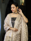 Banarasee Brocade Salwar Kameez Fabric With Jaal Design Contrast Dupatta-Black & Cream