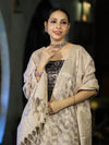 Banarasee Brocade Salwar Kameez Fabric With Jaal Design Contrast Dupatta-Black & Cream