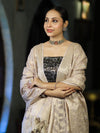 Banarasee Brocade Salwar Kameez Fabric With Jaal Design Contrast Dupatta-Black & Cream