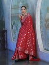Banarasee Handwoven Georgette Saree With Zari Jaal Design & Border-Red