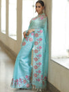 Banarasee Pure Organza Silk Saree With Floral Resham Embroidery-Light Blue