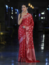 Banarasee Handwoven Georgette Saree With Zari Jaal Design & Border-Red