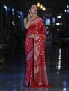 Banarasee Handwoven Georgette Saree With Zari Jaal Design & Border-Red